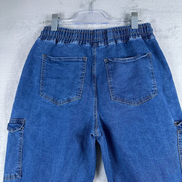 Wax Jean Denim Jogger Pants Womens Size Large Drawstring Waist High Rise Blue - Picture 4 of 12